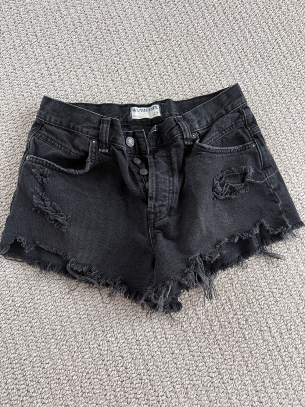 We The Free Black Distressed High-Rise Denim Cutoff Shorts